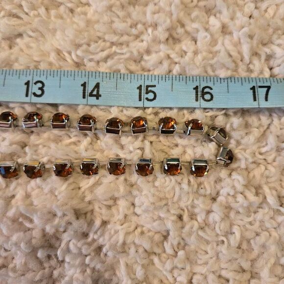 NWOT Bronze Faceted Bead + Amber Rhinestone Necklace Long - Picture 6 of 7